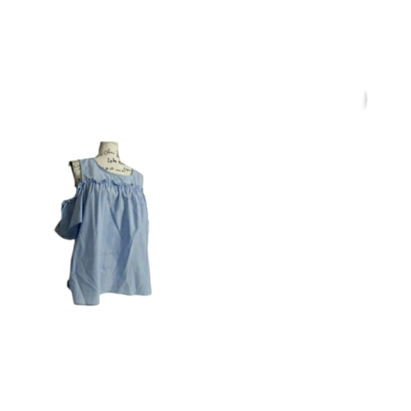 Womens sz XXL blue white pinstripe no comment could shoulder top - Picture 7 of 7